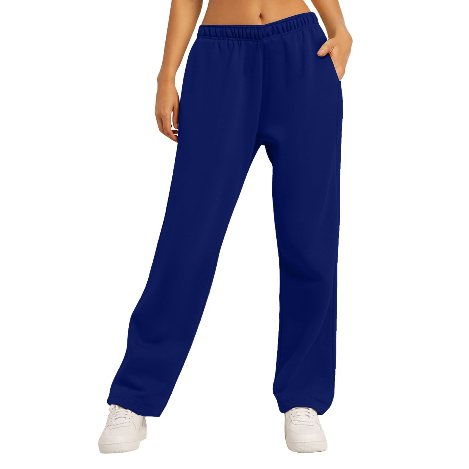 thumbnail image 2 of Pantalones de chándal con forro polar para mujer: cintura alta, pierna ancha y bolsillos; poliéster ligero para primavera/otoño; diseño con lazo delantero; informal/trabajo/yoga; tallas S-XXL., 2 of 7